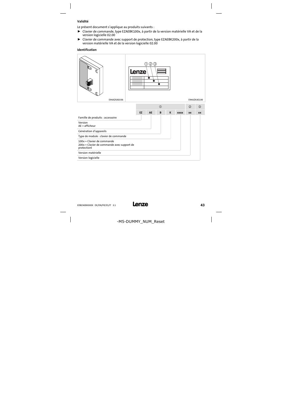 Validité, Identification | Lenze EZAEBK2001 User Manual | Page 43 / 94