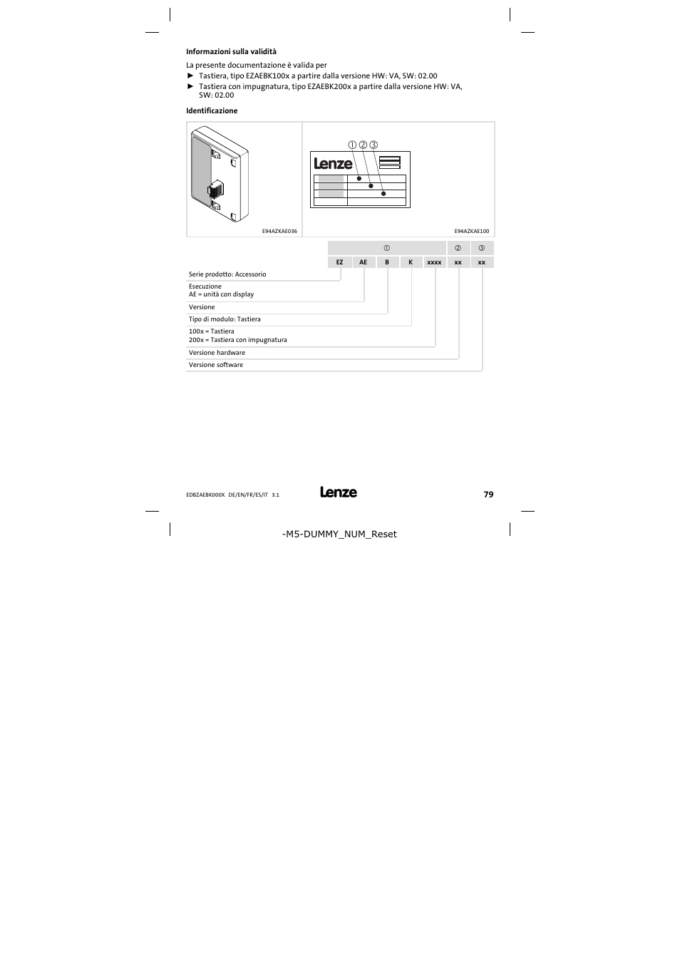 Informazioni sulla validità, Identificazione | Lenze EZAEBK2001 User Manual | Page 79 / 94