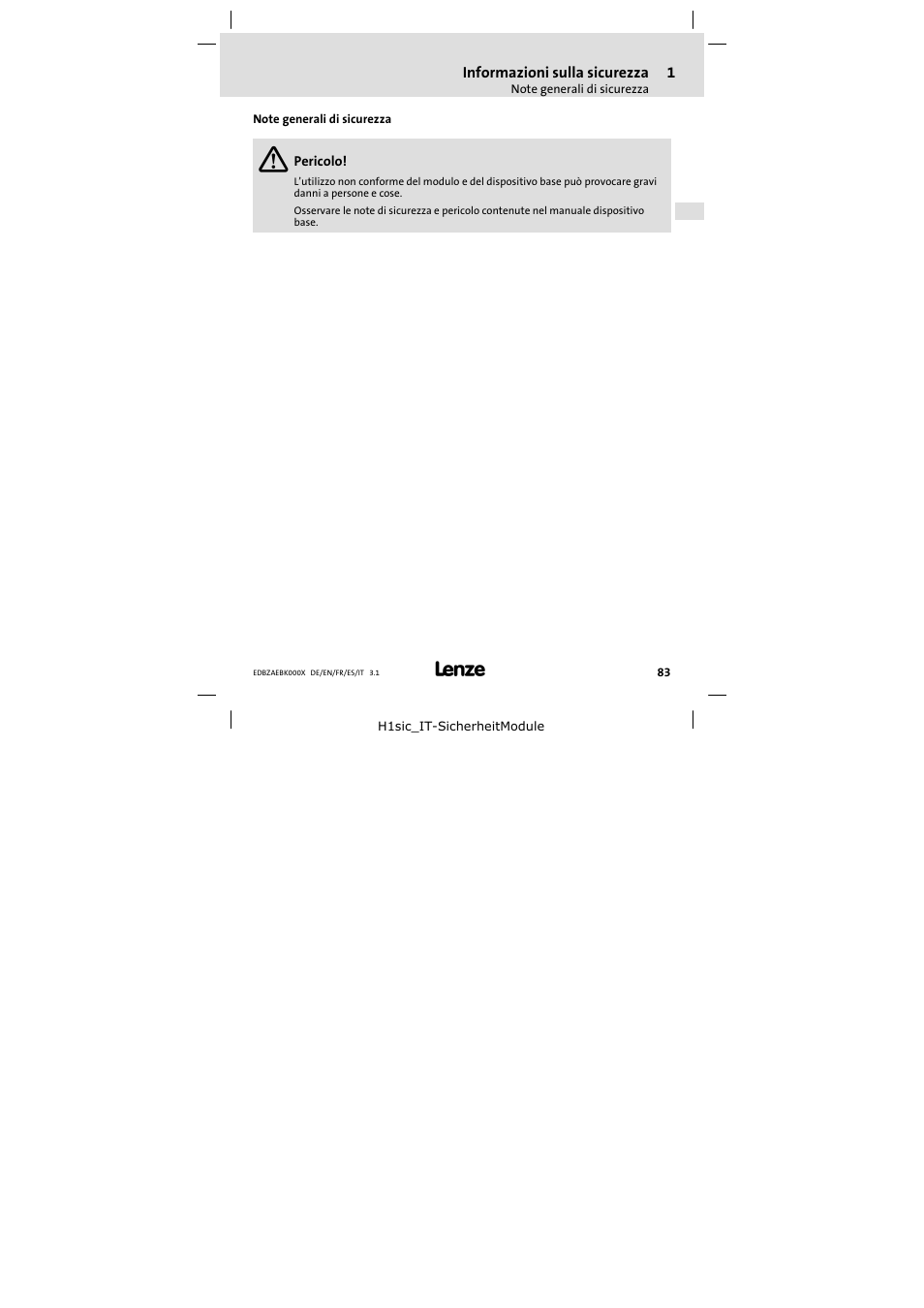 Note generali di sicurezza | Lenze EZAEBK2001 User Manual | Page 83 / 94