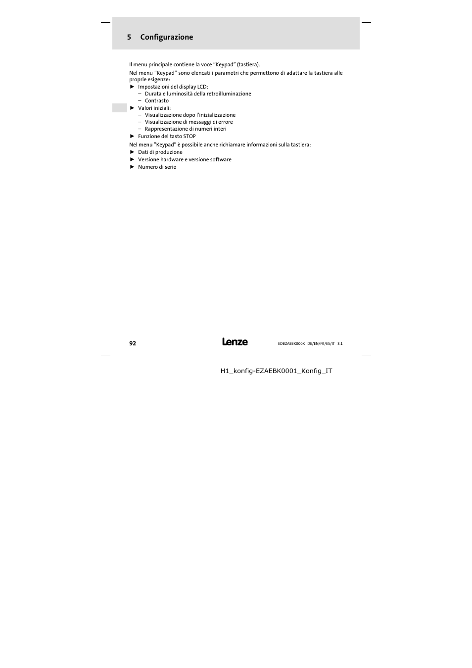 Configurazione, 5configurazione | Lenze EZAEBK2001 User Manual | Page 92 / 94