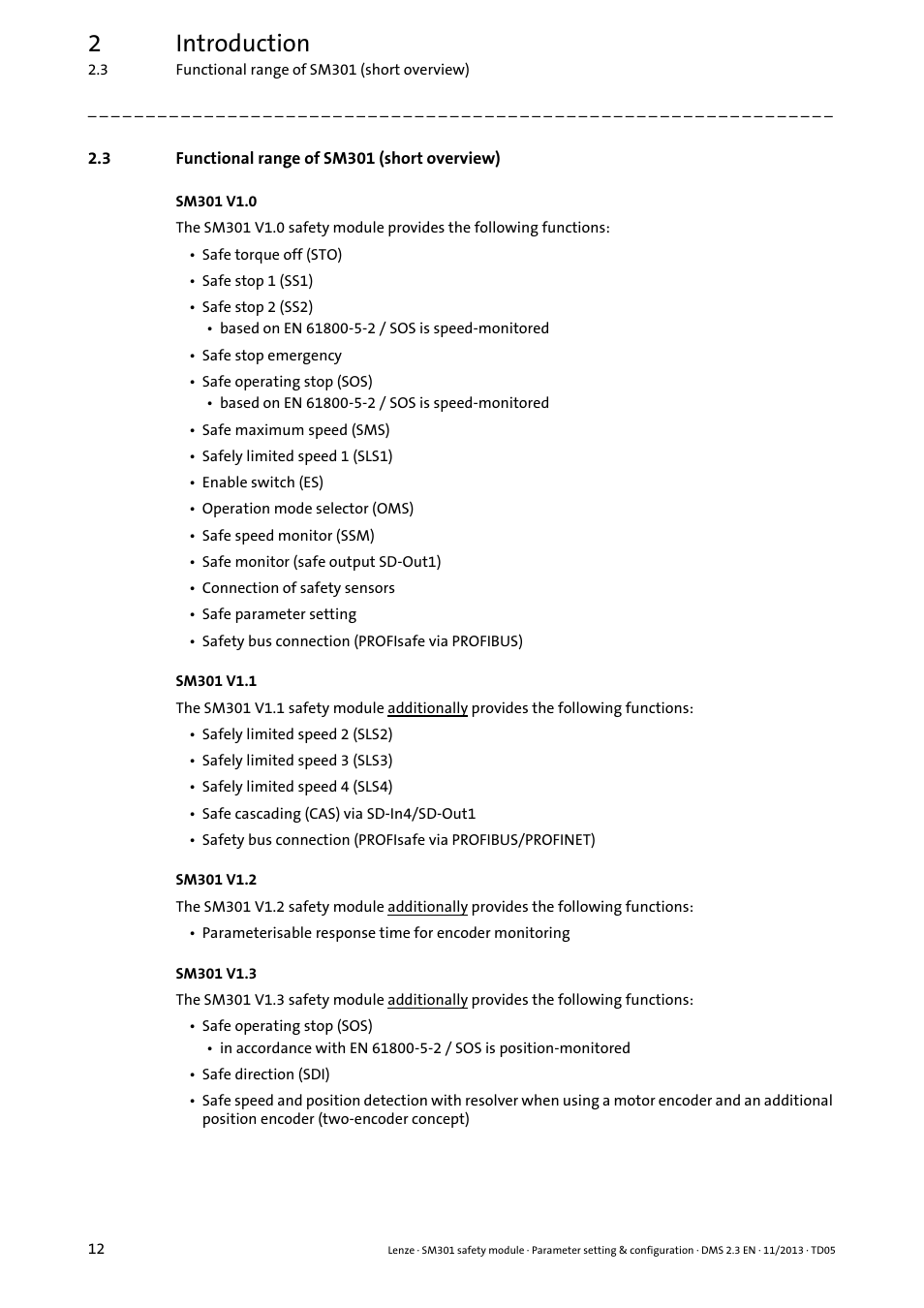 3 functional range of sm301 (short overview), Functional range of sm301 (short overview), 2introduction | Lenze E94AYAE SM301 User Manual | Page 12 / 134