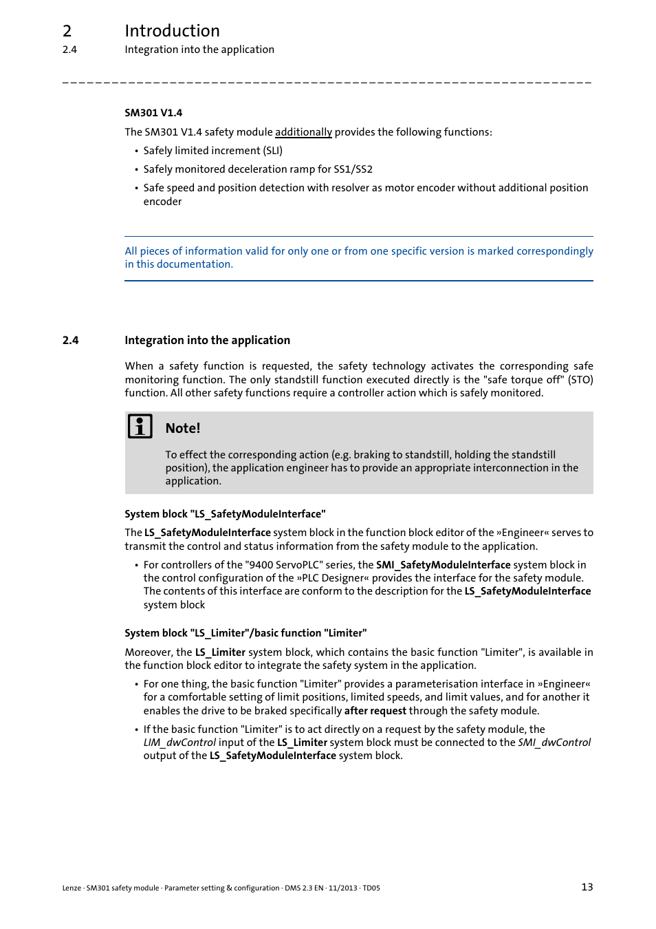 4 integration into the application, Integration into the application, 2introduction | Lenze E94AYAE SM301 User Manual | Page 13 / 134