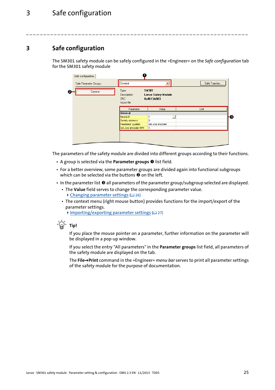 3 safe configuration, Safe configuration, 3safe configuration | Lenze E94AYAE SM301 User Manual | Page 25 / 134