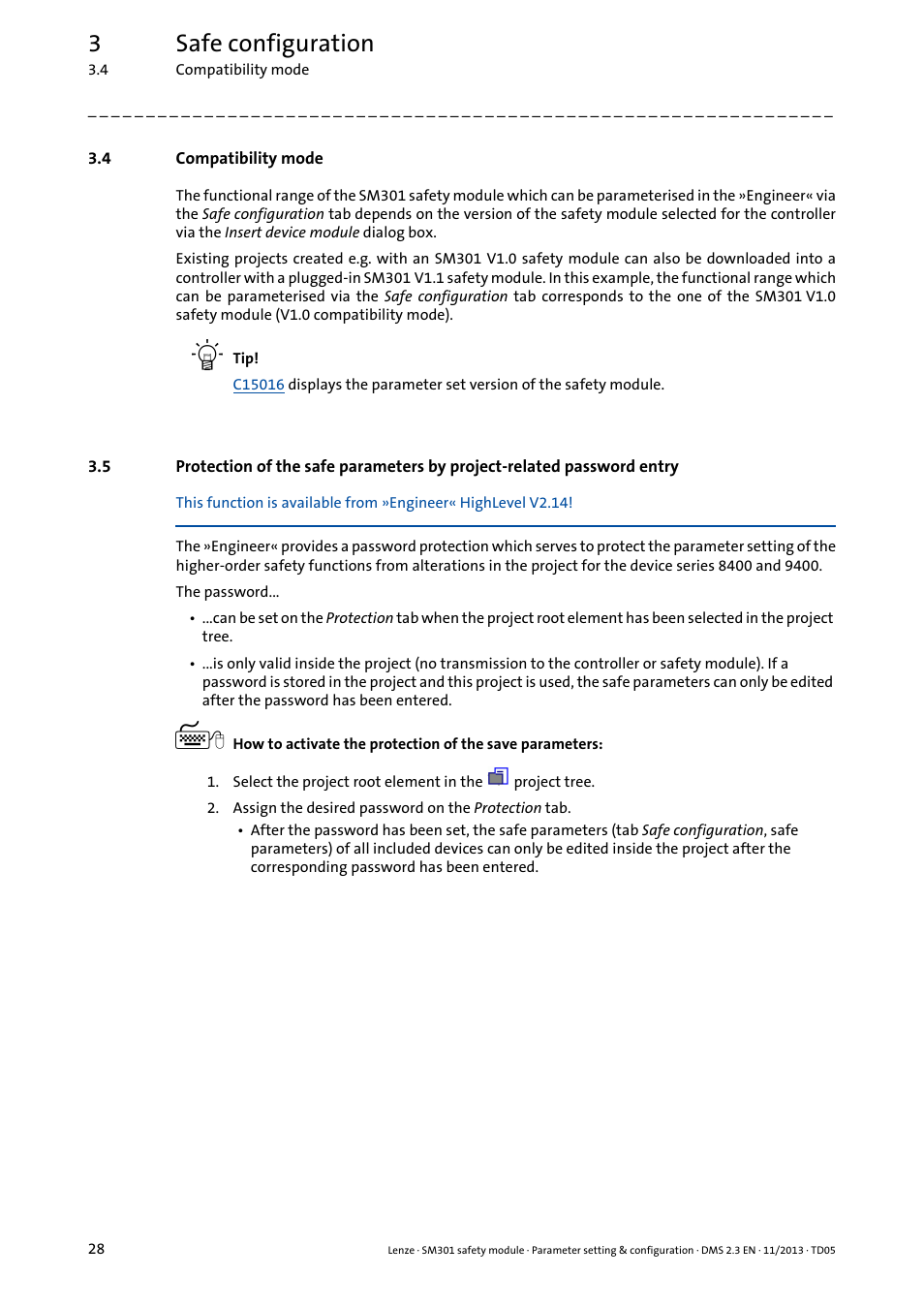 4 compatibility mode, Compatibility mode, 3safe configuration | Lenze E94AYAE SM301 User Manual | Page 28 / 134