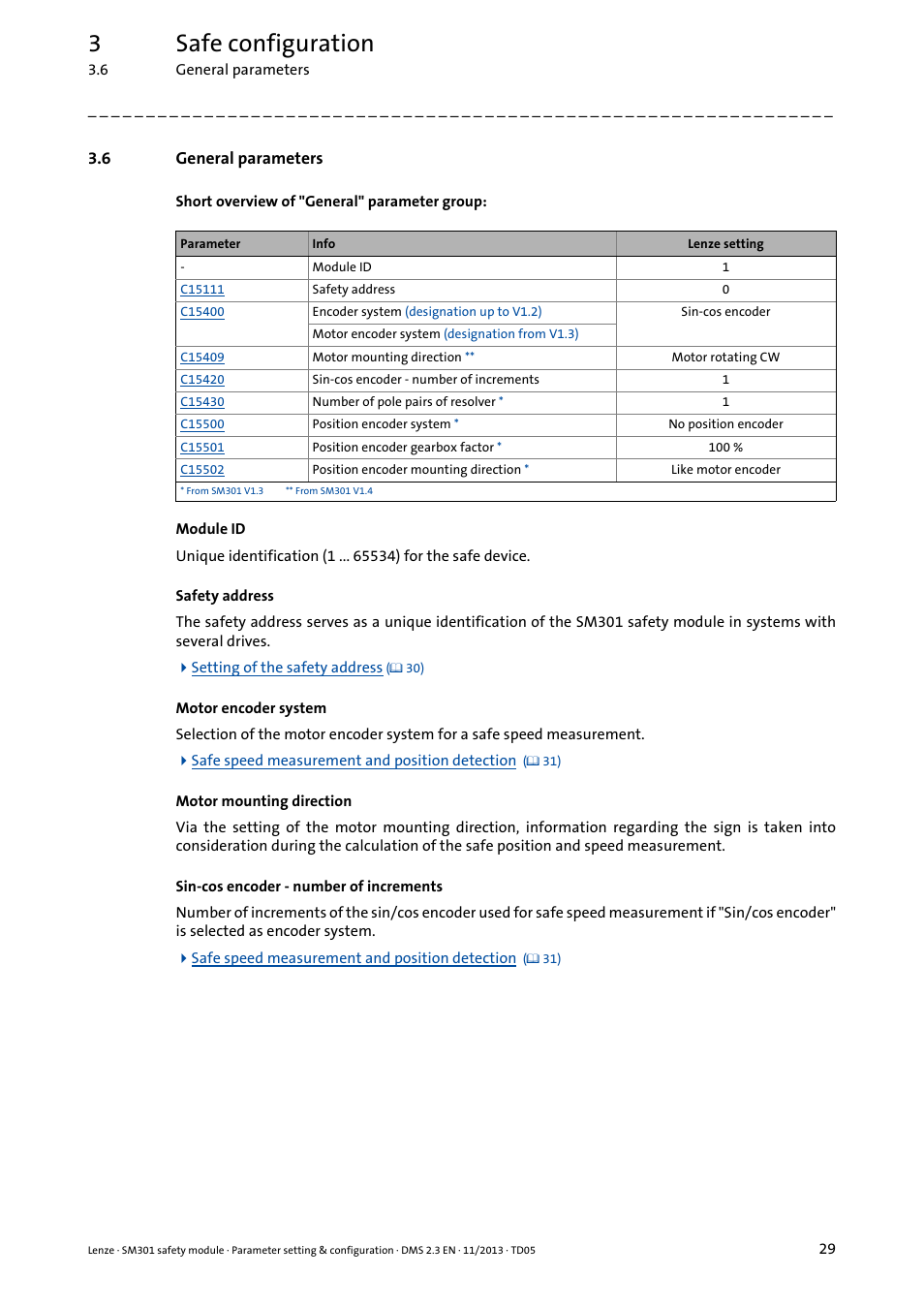 6 general parameters, General parameters, 3safe configuration | Lenze E94AYAE SM301 User Manual | Page 29 / 134