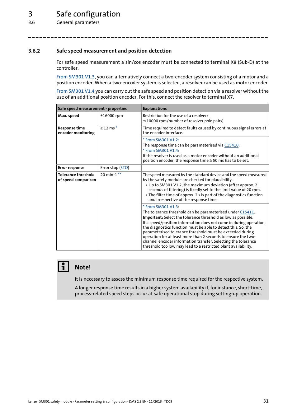 2 safe speed measurement and position detection, Safe speed measurement and position detection, 3safe configuration | Lenze E94AYAE SM301 User Manual | Page 31 / 134