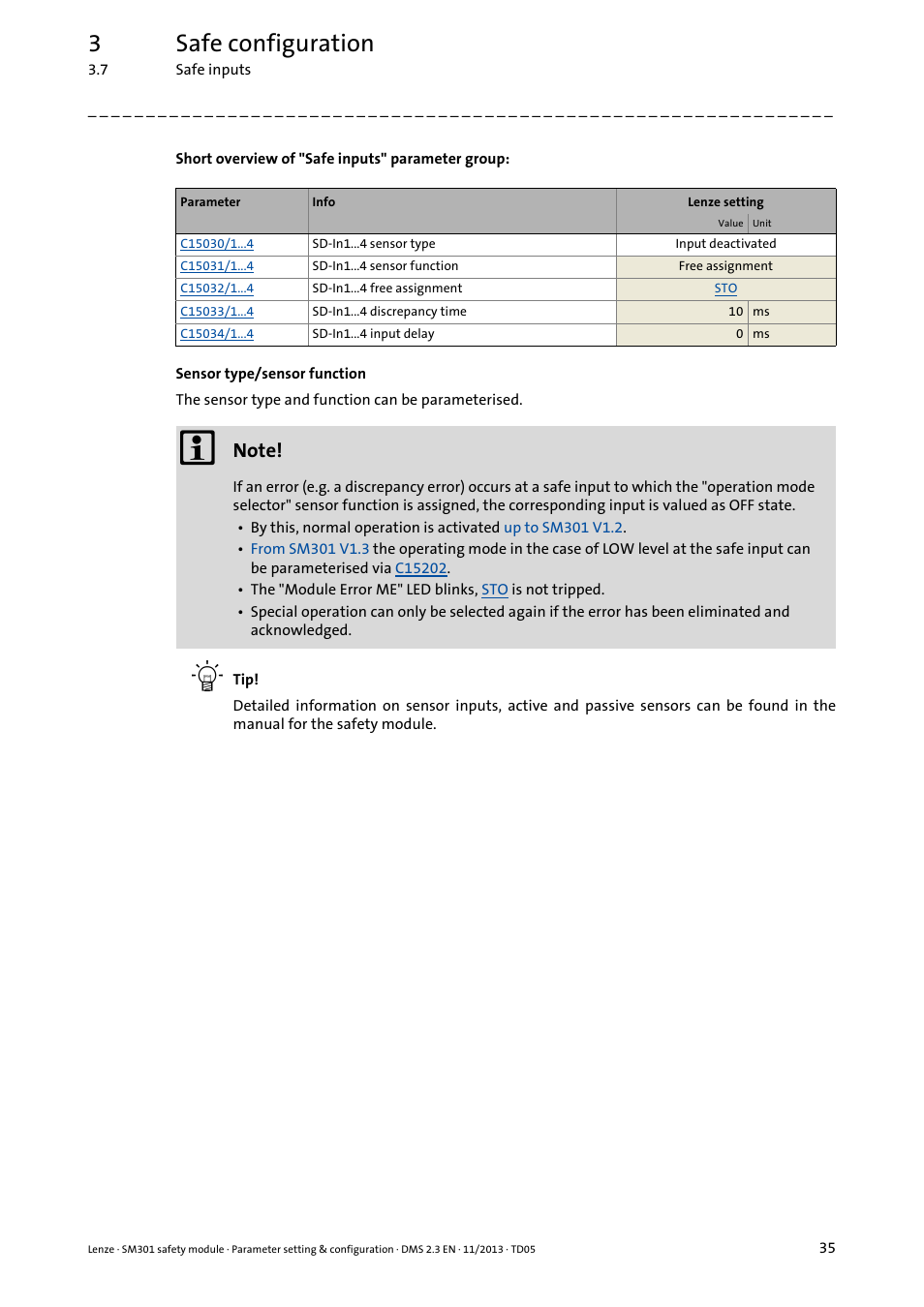 3safe configuration | Lenze E94AYAE SM301 User Manual | Page 35 / 134