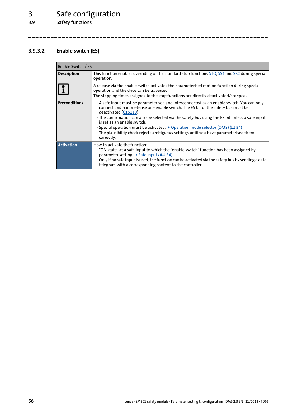 2 enable switch (es), Enable switch (es), Enable switch (es) ( 56) | 3safe configuration | Lenze E94AYAE SM301 User Manual | Page 56 / 134