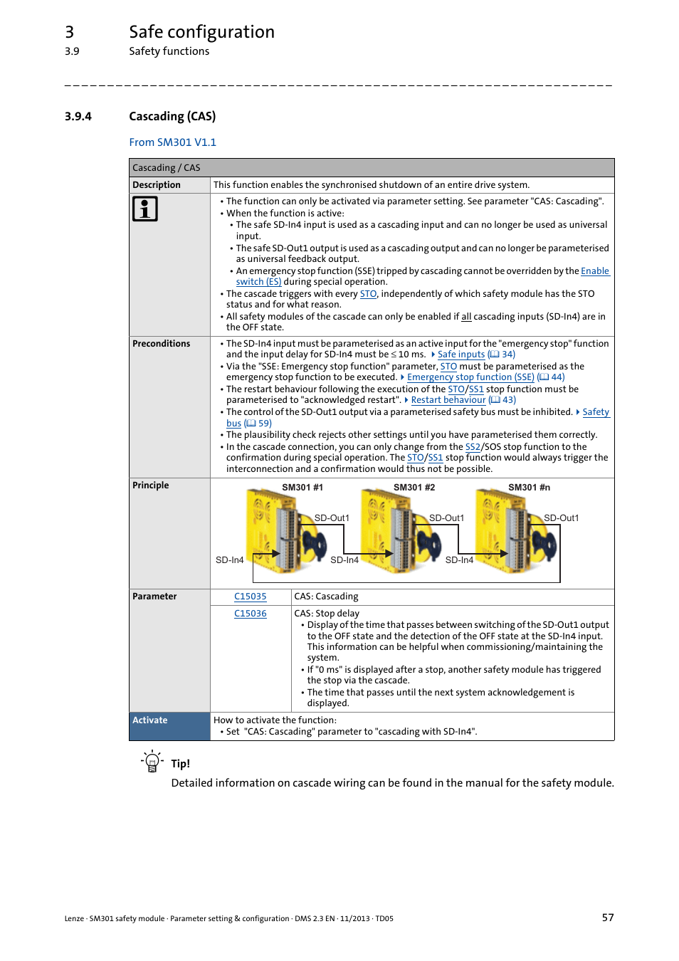 4 cascading (cas), Cascading (cas), Tput | 3safe configuration | Lenze E94AYAE SM301 User Manual | Page 57 / 134