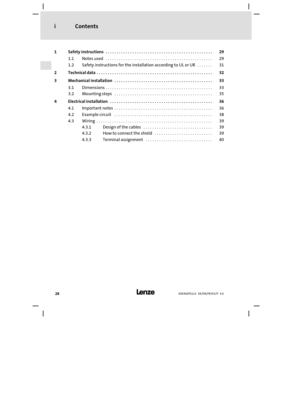 Lenze E94AZPS User Manual | Page 28 / 114