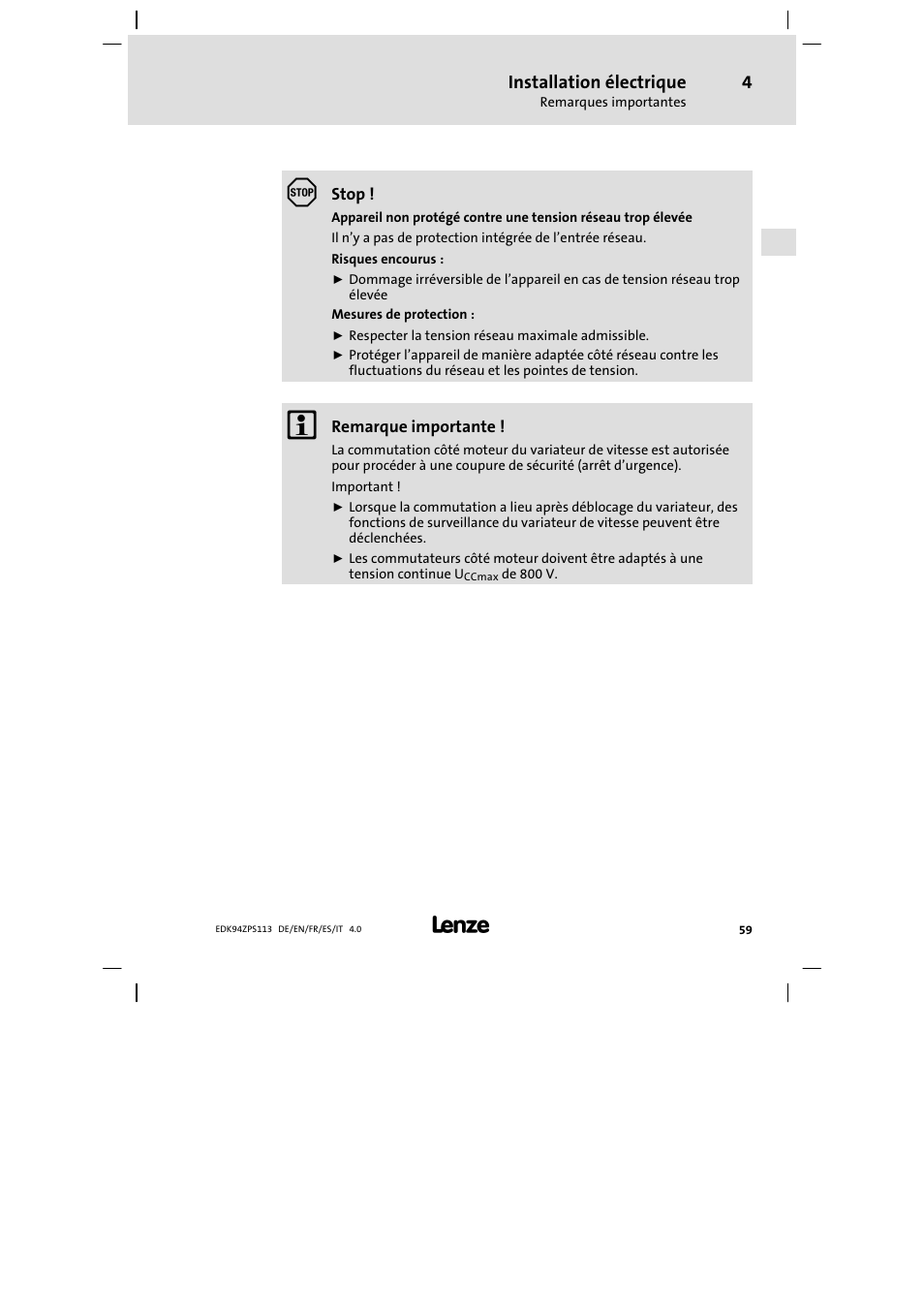 Lenze E94AZPS User Manual | Page 59 / 114