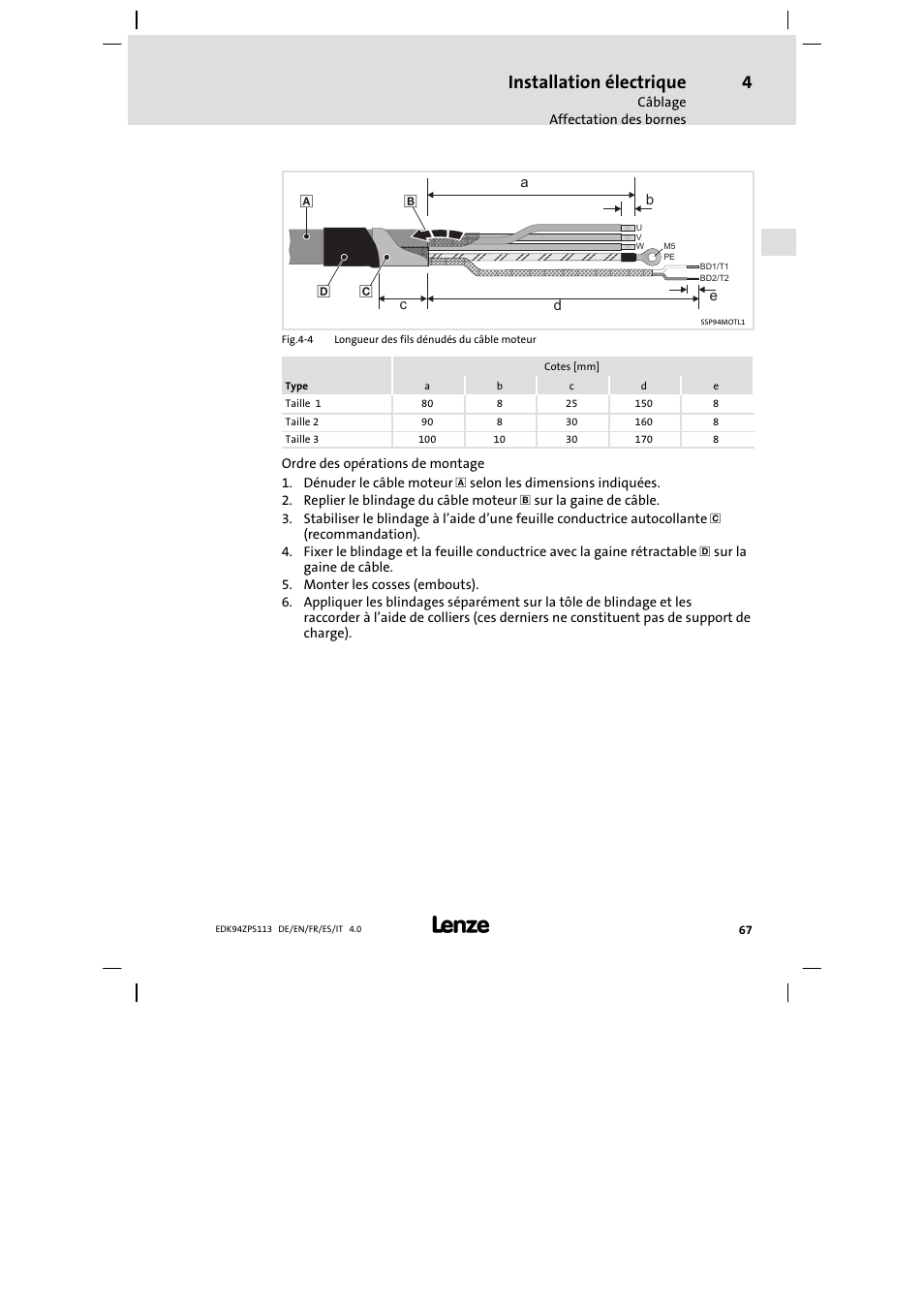 Installation électrique | Lenze E94AZPS User Manual | Page 67 / 114