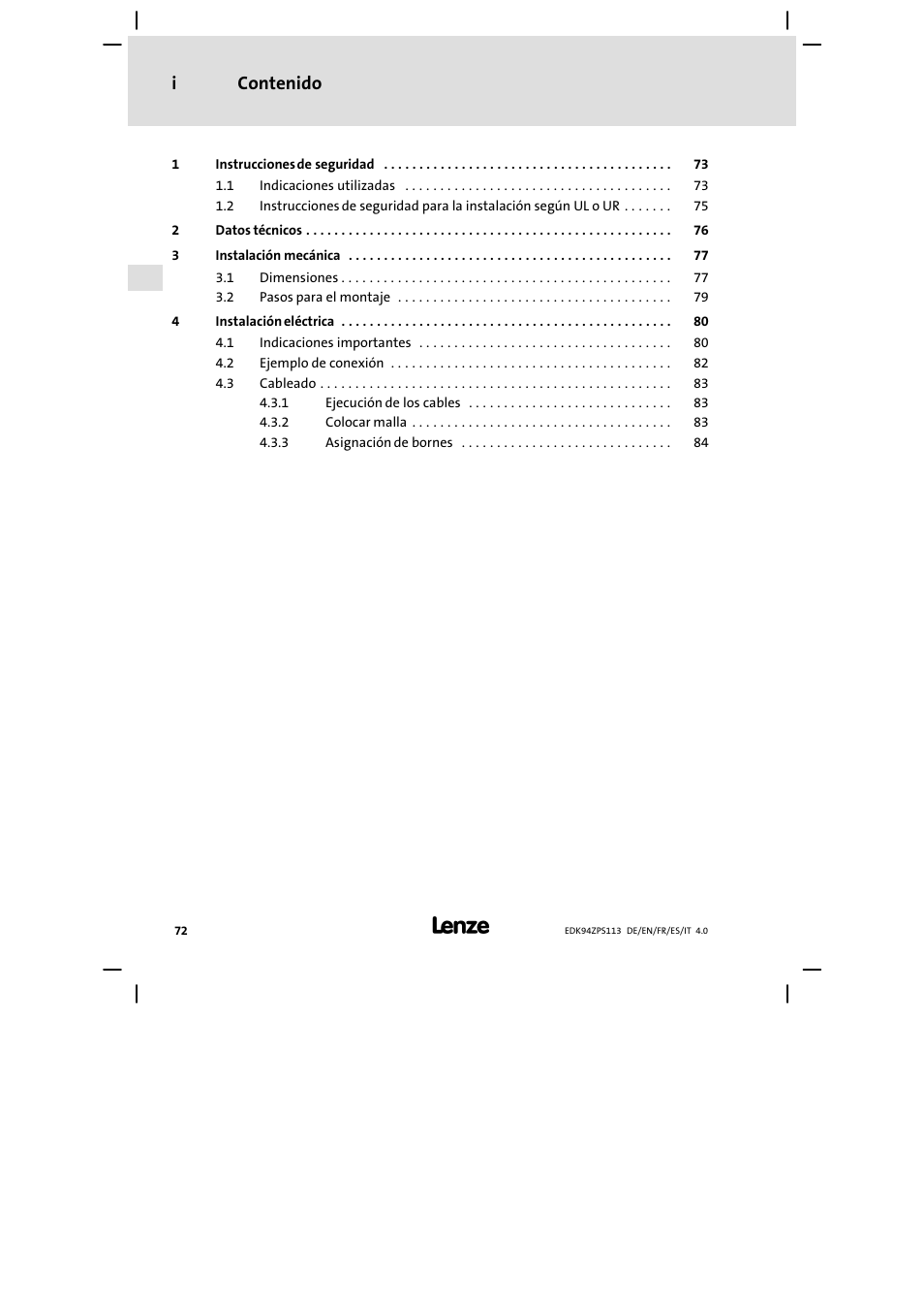 Lenze E94AZPS User Manual | Page 72 / 114
