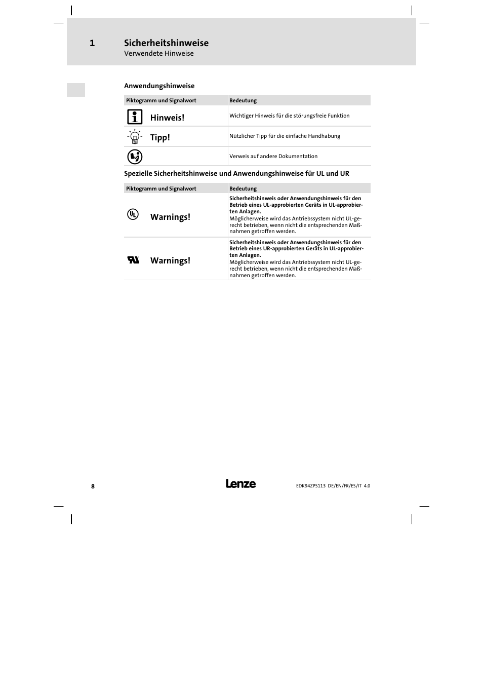 Lenze E94AZPS User Manual | Page 8 / 114