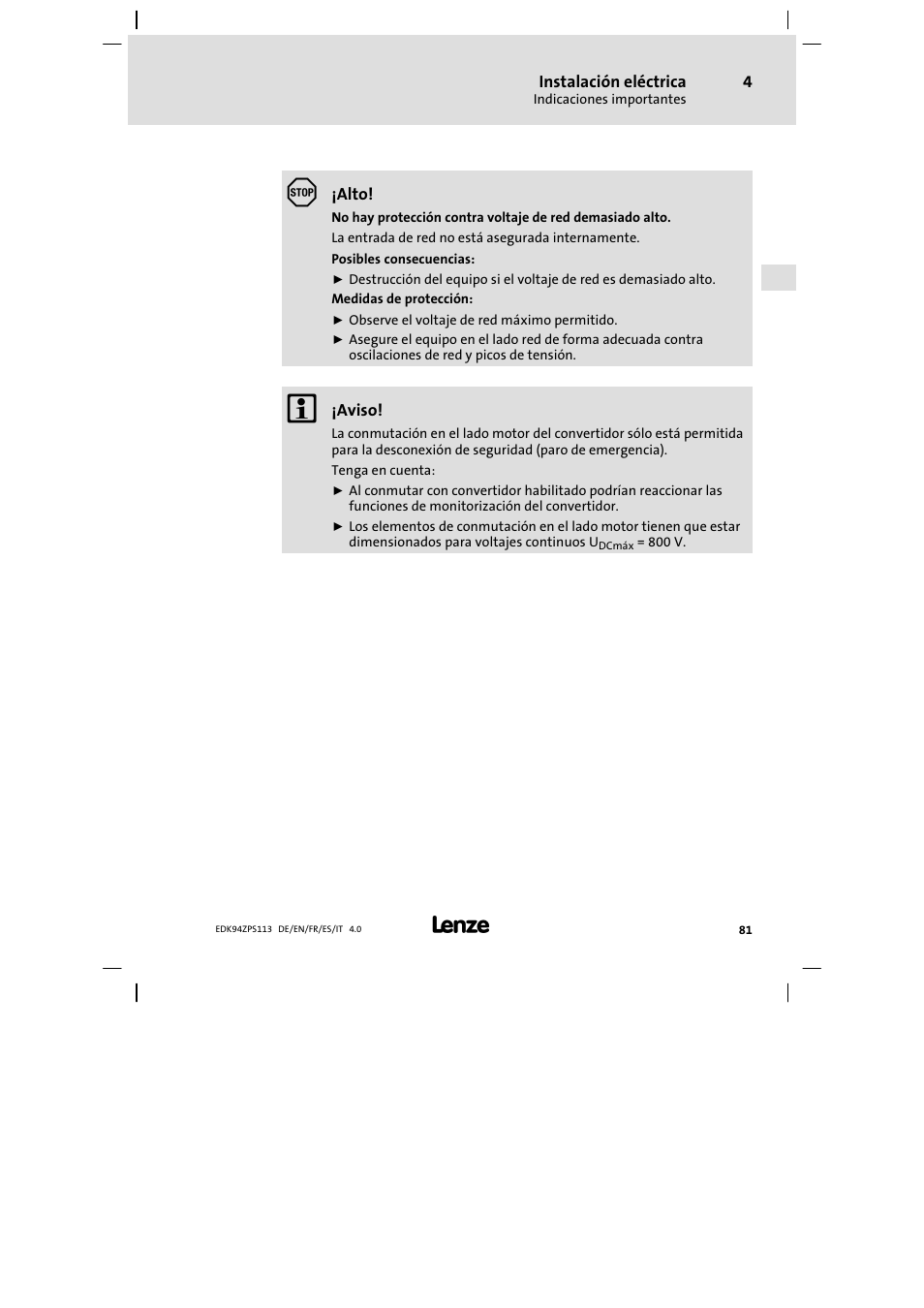 Lenze E94AZPS User Manual | Page 81 / 114