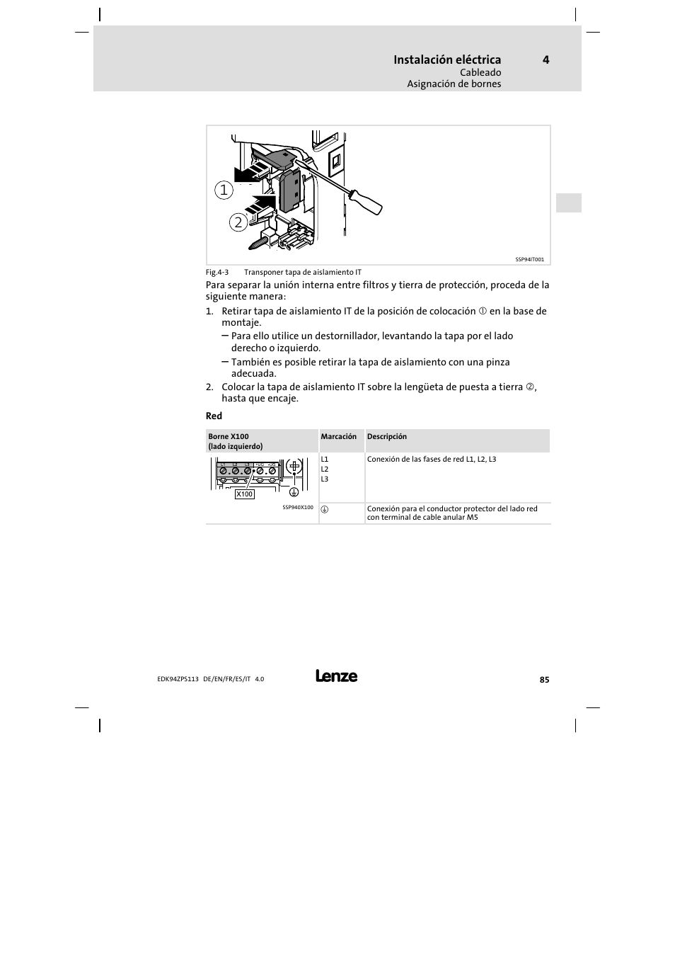 Lenze E94AZPS User Manual | Page 85 / 114
