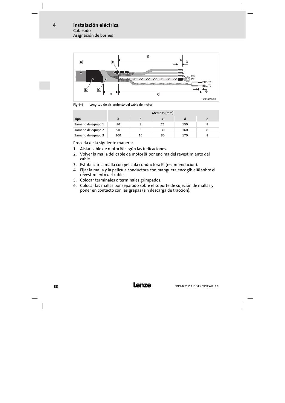 Instalación eléctrica | Lenze E94AZPS User Manual | Page 88 / 114
