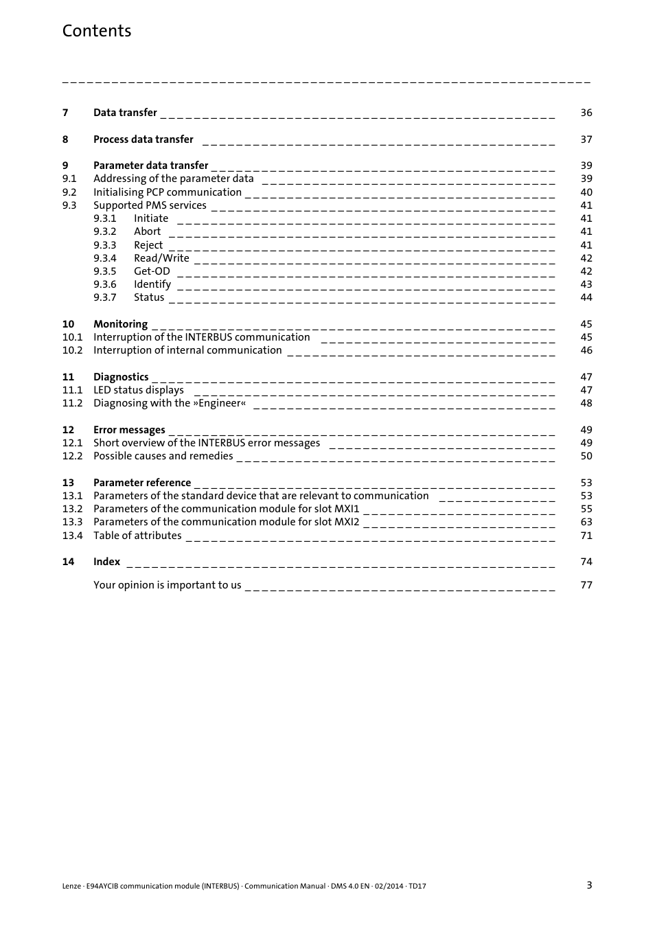 Lenze E94AYCIB User Manual | Page 3 / 78