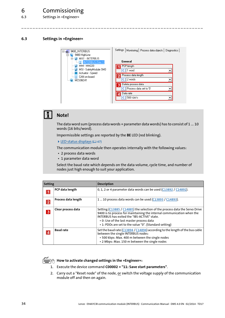 3 settings in »engineer, Settings in »engineer, 6commissioning | Lenze E94AYCIB User Manual | Page 34 / 78
