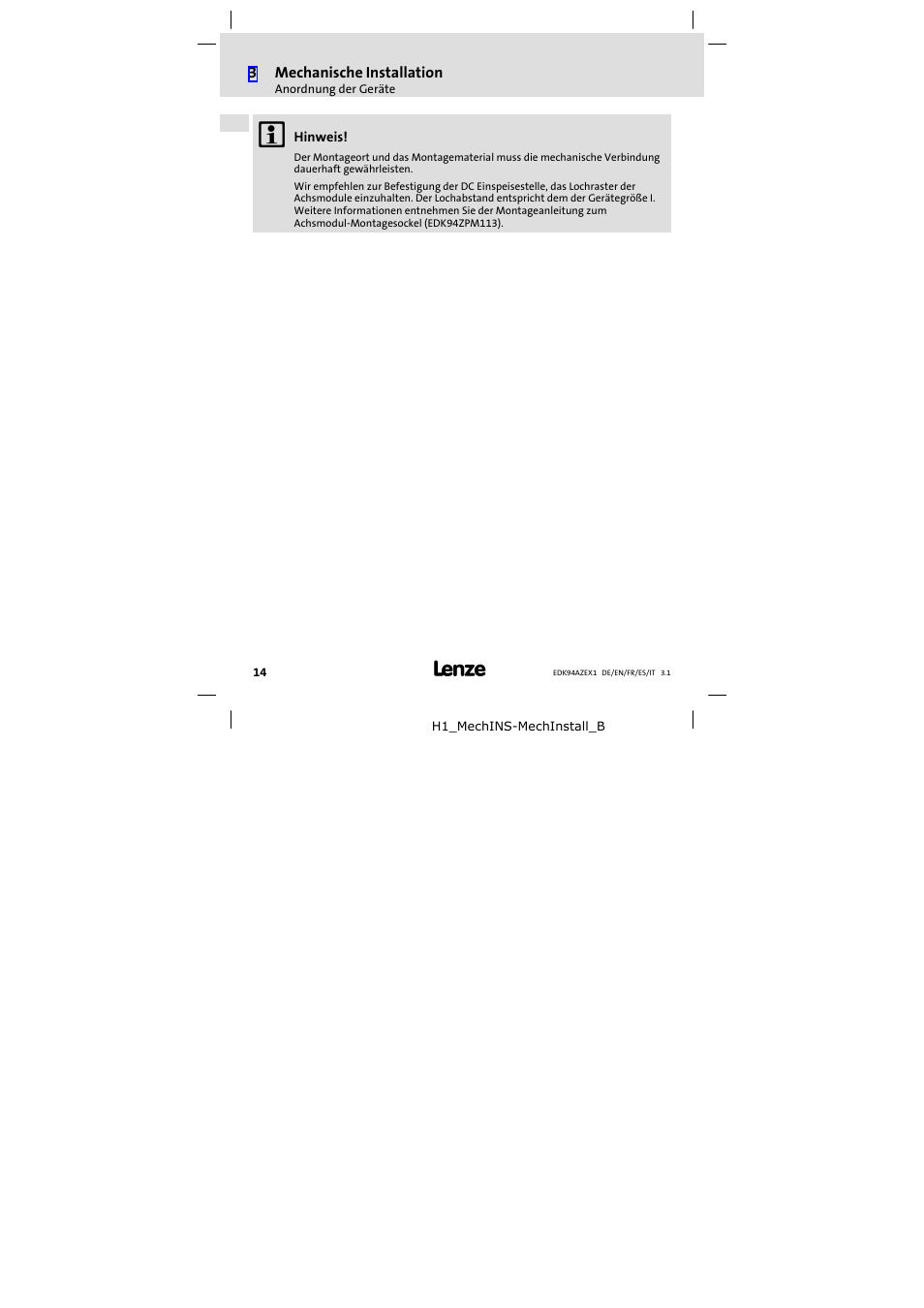 Lenze E94AZEX100 User Manual | Page 14 / 84
