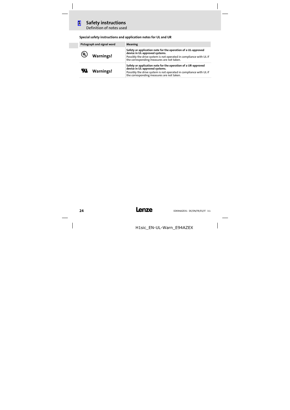 Lenze E94AZEX100 User Manual | Page 24 / 84