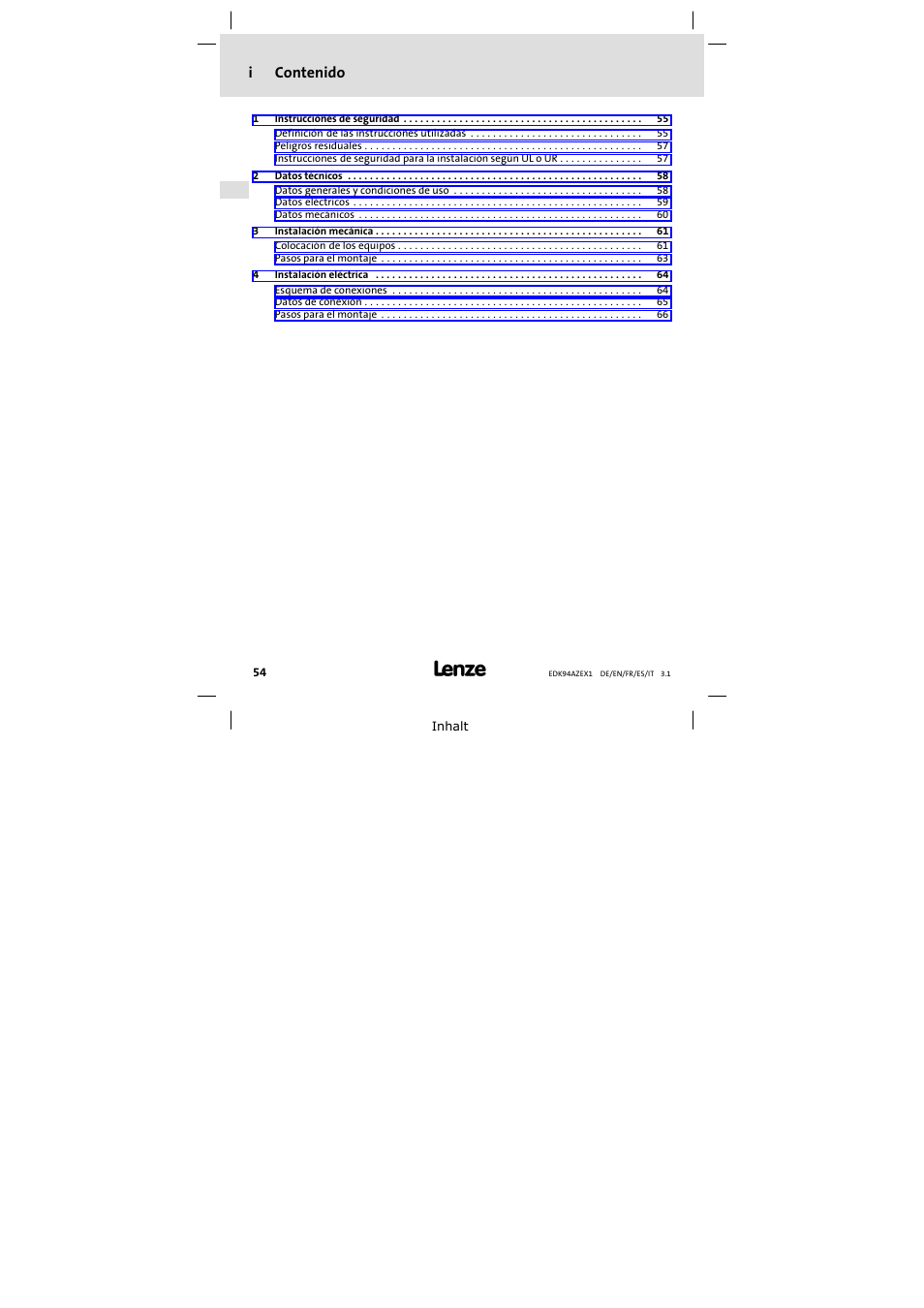Lenze E94AZEX100 User Manual | Page 54 / 84