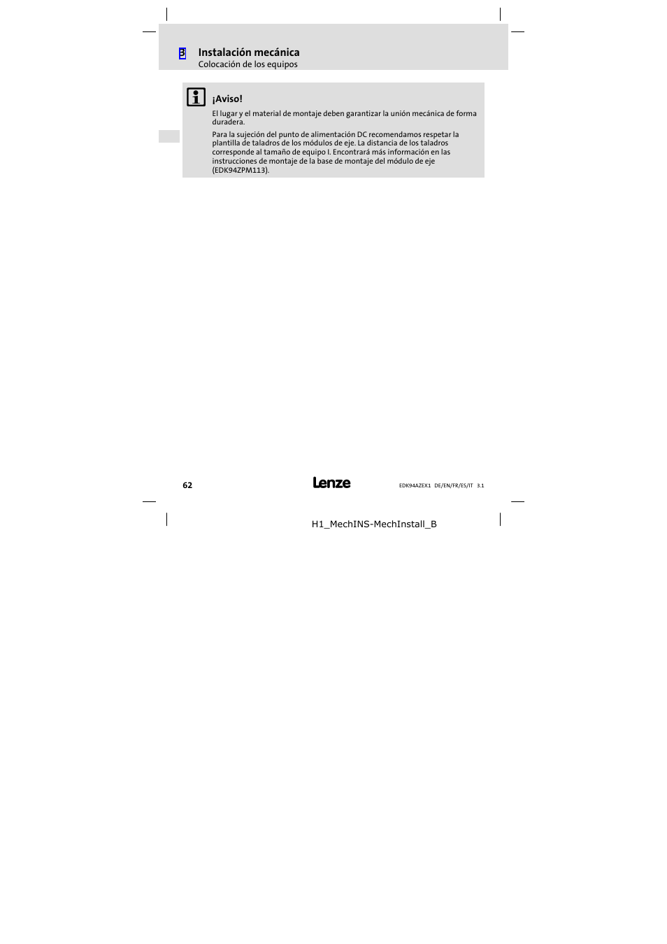 Lenze E94AZEX100 User Manual | Page 62 / 84