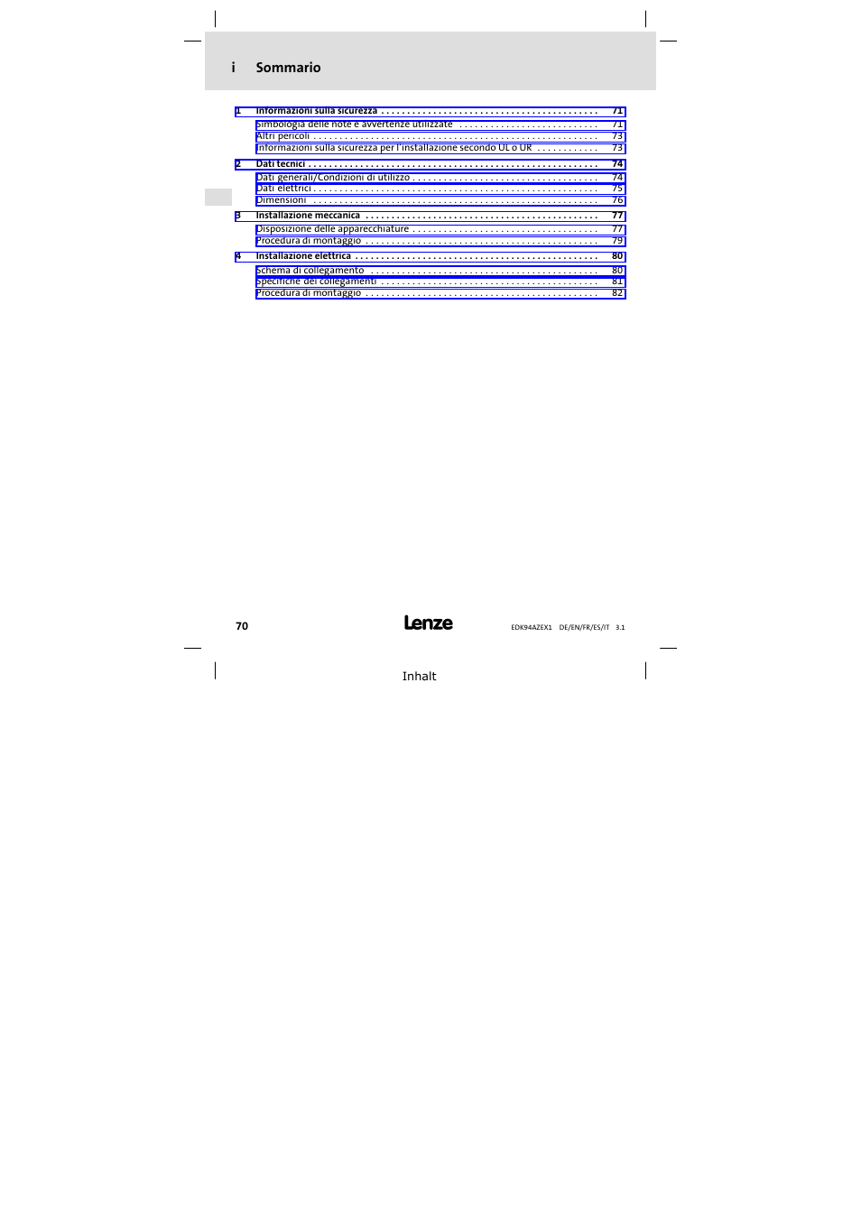 Lenze E94AZEX100 User Manual | Page 70 / 84