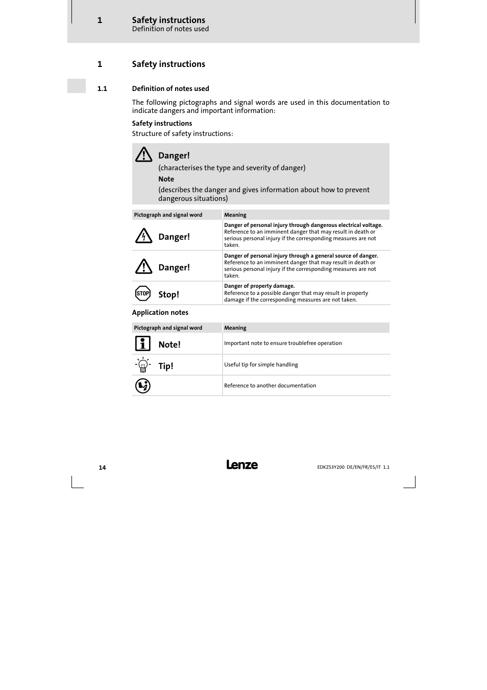 1 safety instructions | Lenze EZS3-xxxA200 Sinusoidal filter 115-150A User Manual | Page 14 / 44