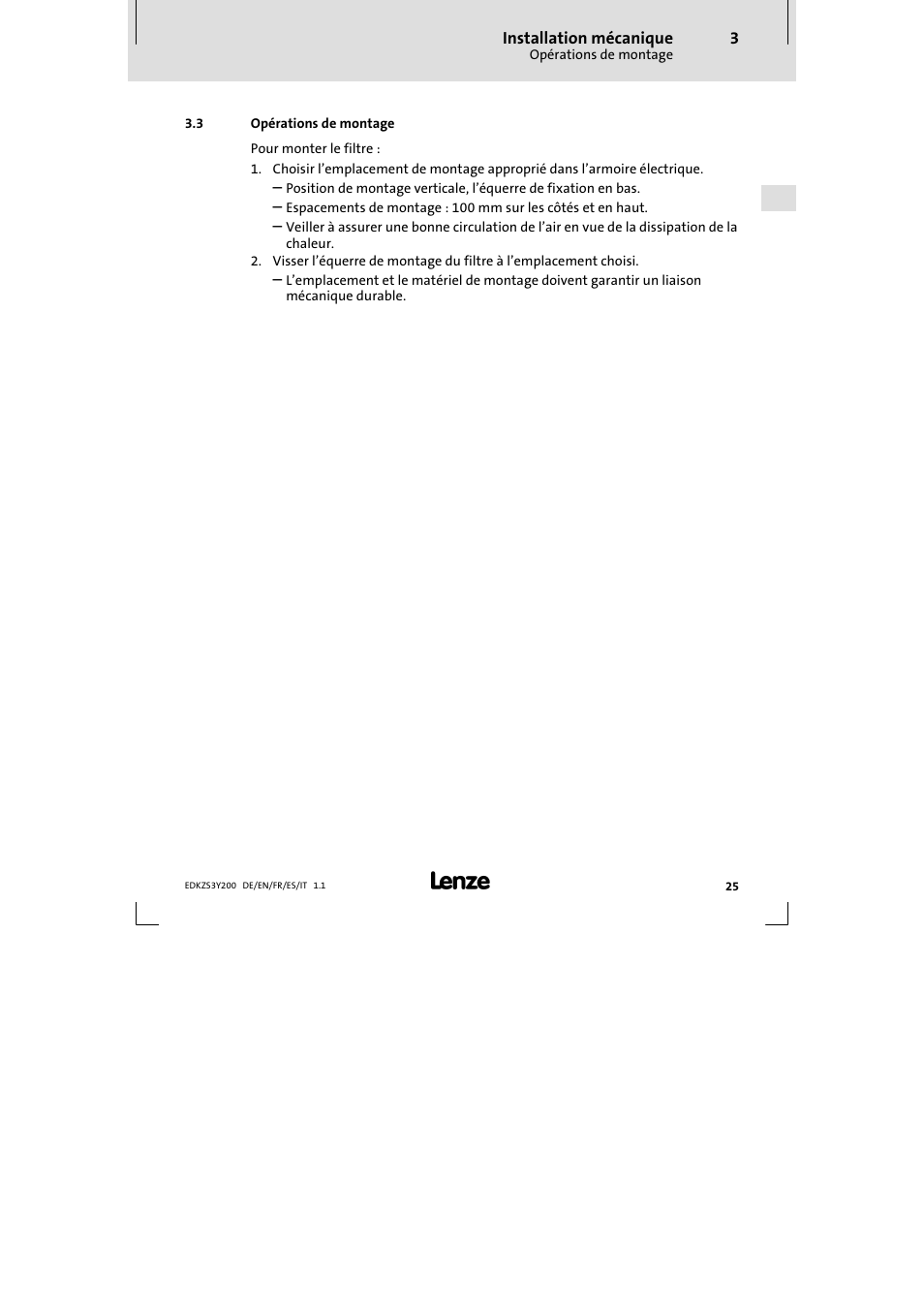 Lenze EZS3-xxxA200 Sinusoidal filter 115-150A User Manual | Page 25 / 44