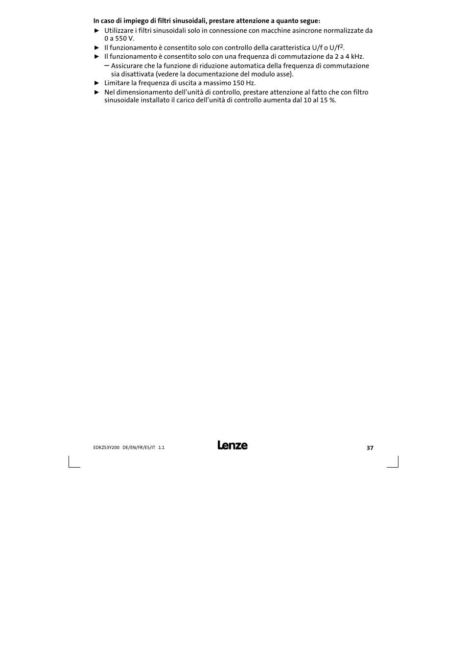 Lenze EZS3-xxxA200 Sinusoidal filter 115-150A User Manual | Page 37 / 44