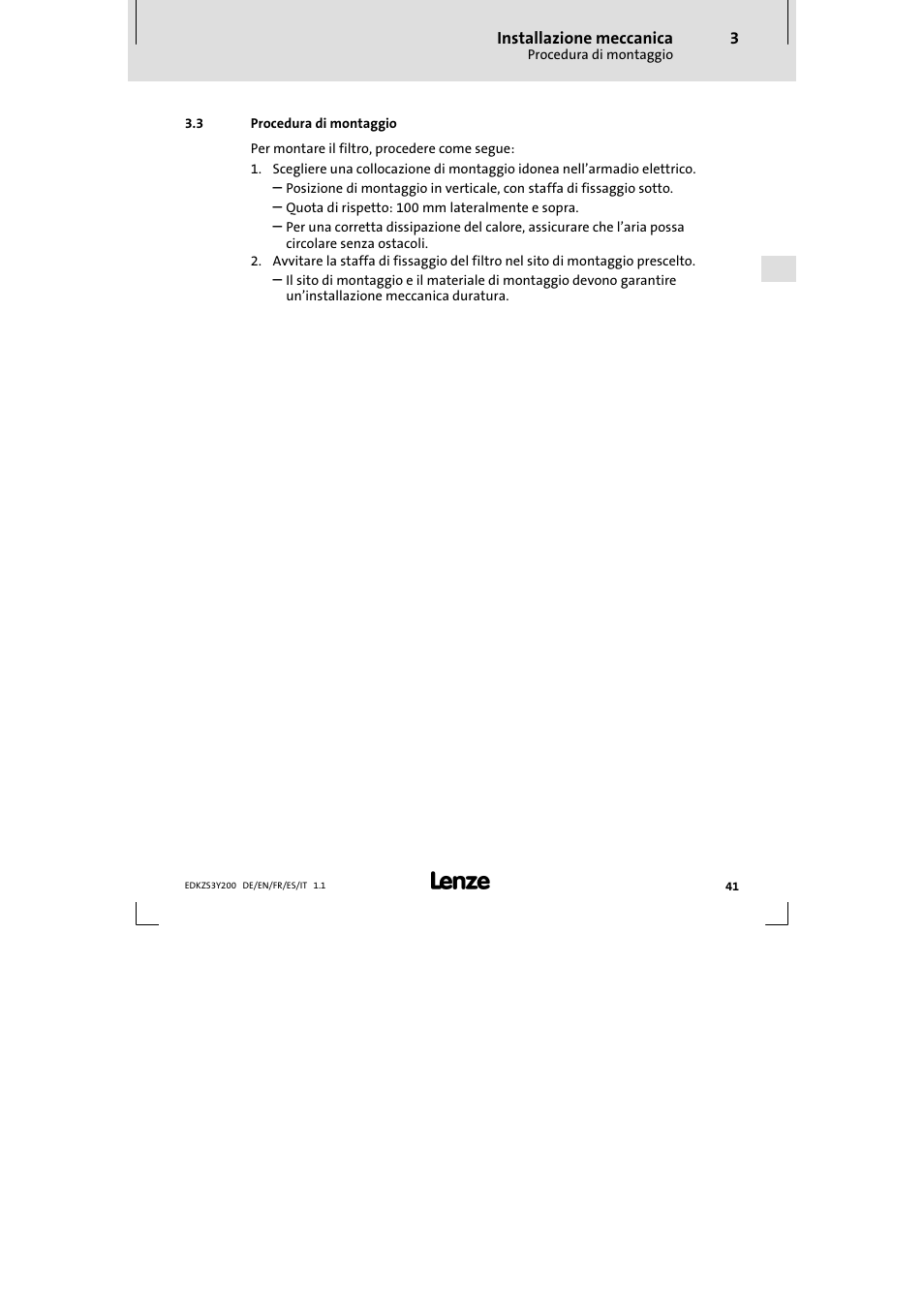Lenze EZS3-xxxA200 Sinusoidal filter 115-150A User Manual | Page 41 / 44