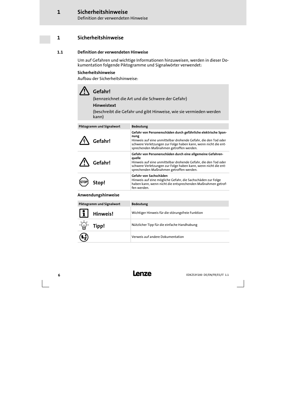 1 sicherheitshinweise | Lenze EZS3-xxxA200 Sinusoidal filter 115-150A User Manual | Page 6 / 44