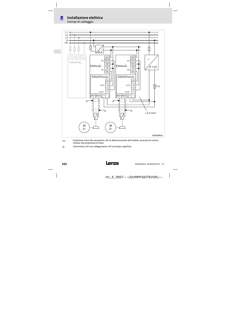 4installazione elettrica | Lenze E94AZHA0051 User Manual | Page 102 / 104