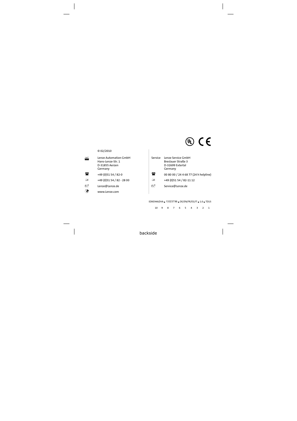 Lenze E94AZHA0051 User Manual | Page 104 / 104