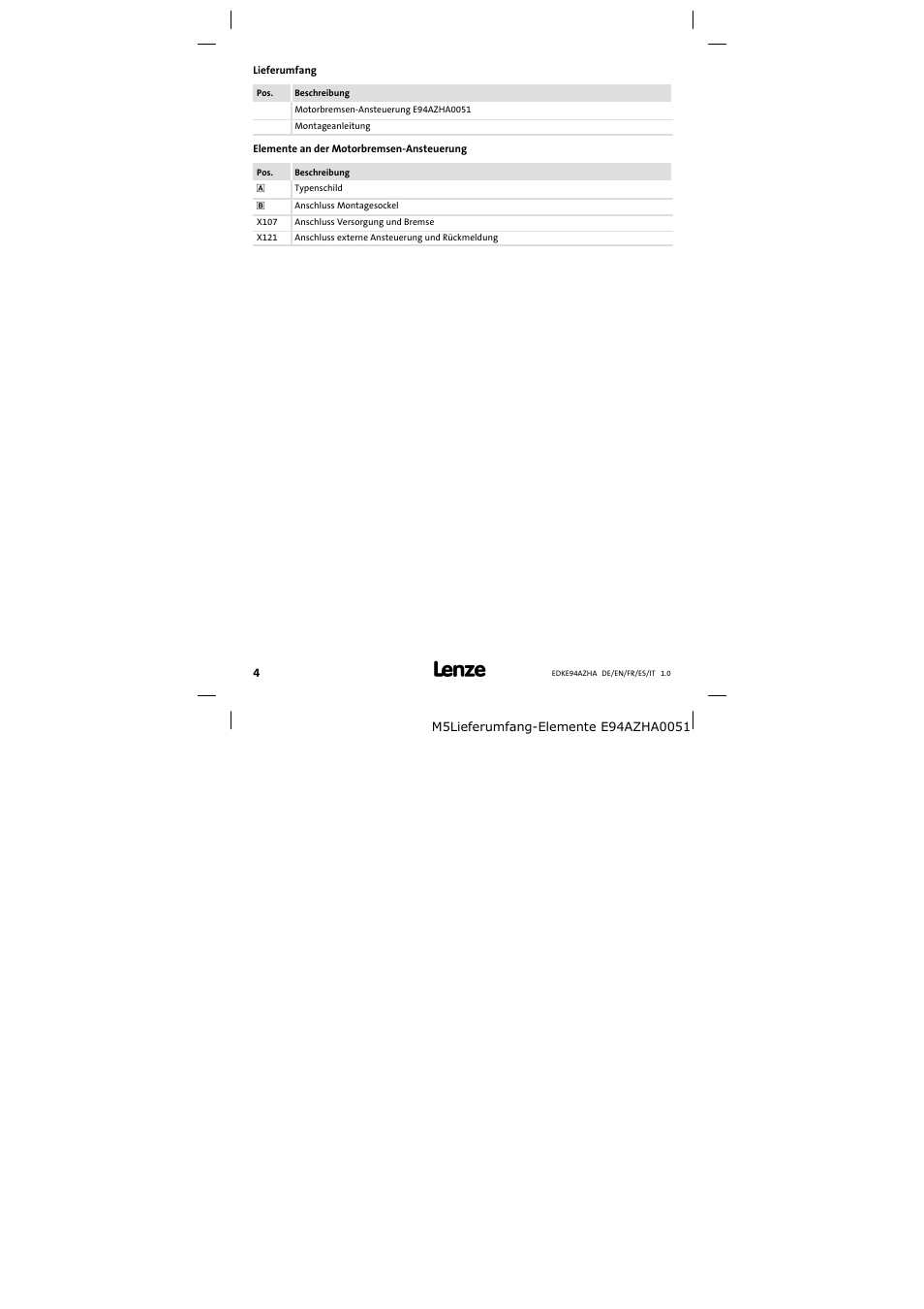 Lieferumfang | Lenze E94AZHA0051 User Manual | Page 4 / 104