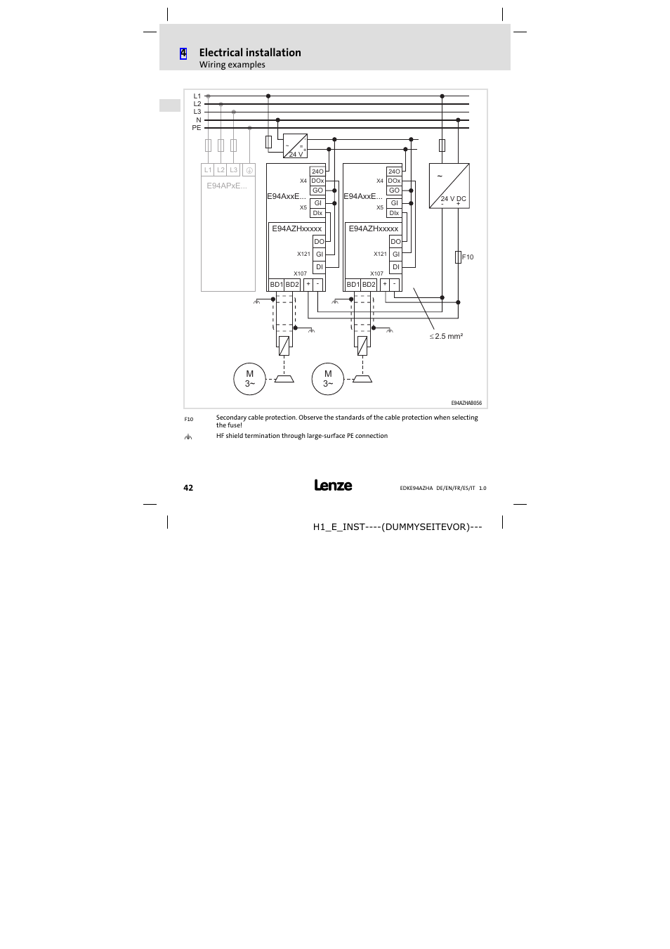 4electrical installation | Lenze E94AZHA0051 User Manual | Page 42 / 104