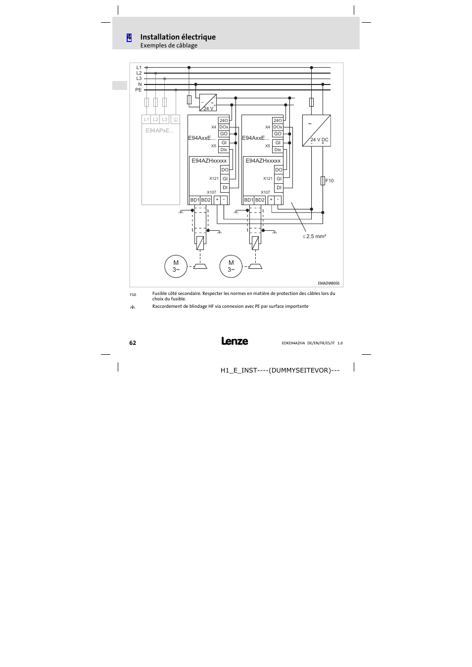 4installation électrique | Lenze E94AZHA0051 User Manual | Page 62 / 104