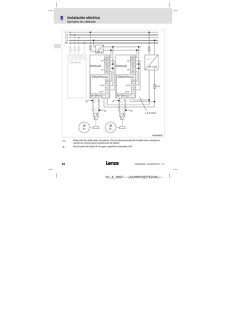 4instalación eléctrica | Lenze E94AZHA0051 User Manual | Page 82 / 104