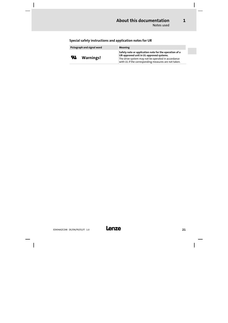 Lenze E94AZCDM100 User Manual | Page 21 / 72