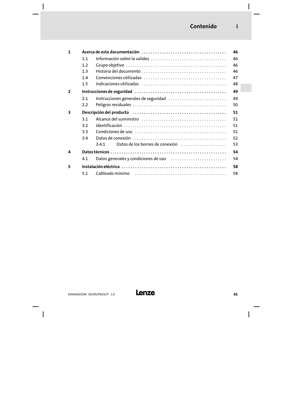 Lenze E94AZCDM100 User Manual | Page 45 / 72