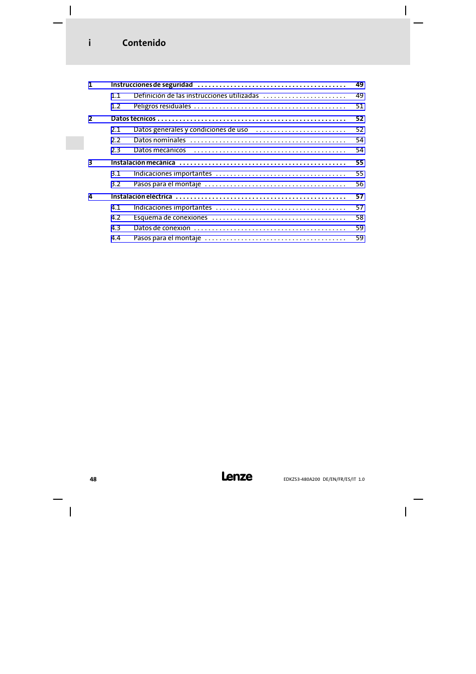 Lenze EZS3-xxxA200 Sinusoidal filter 180-480A User Manual | Page 48 / 74