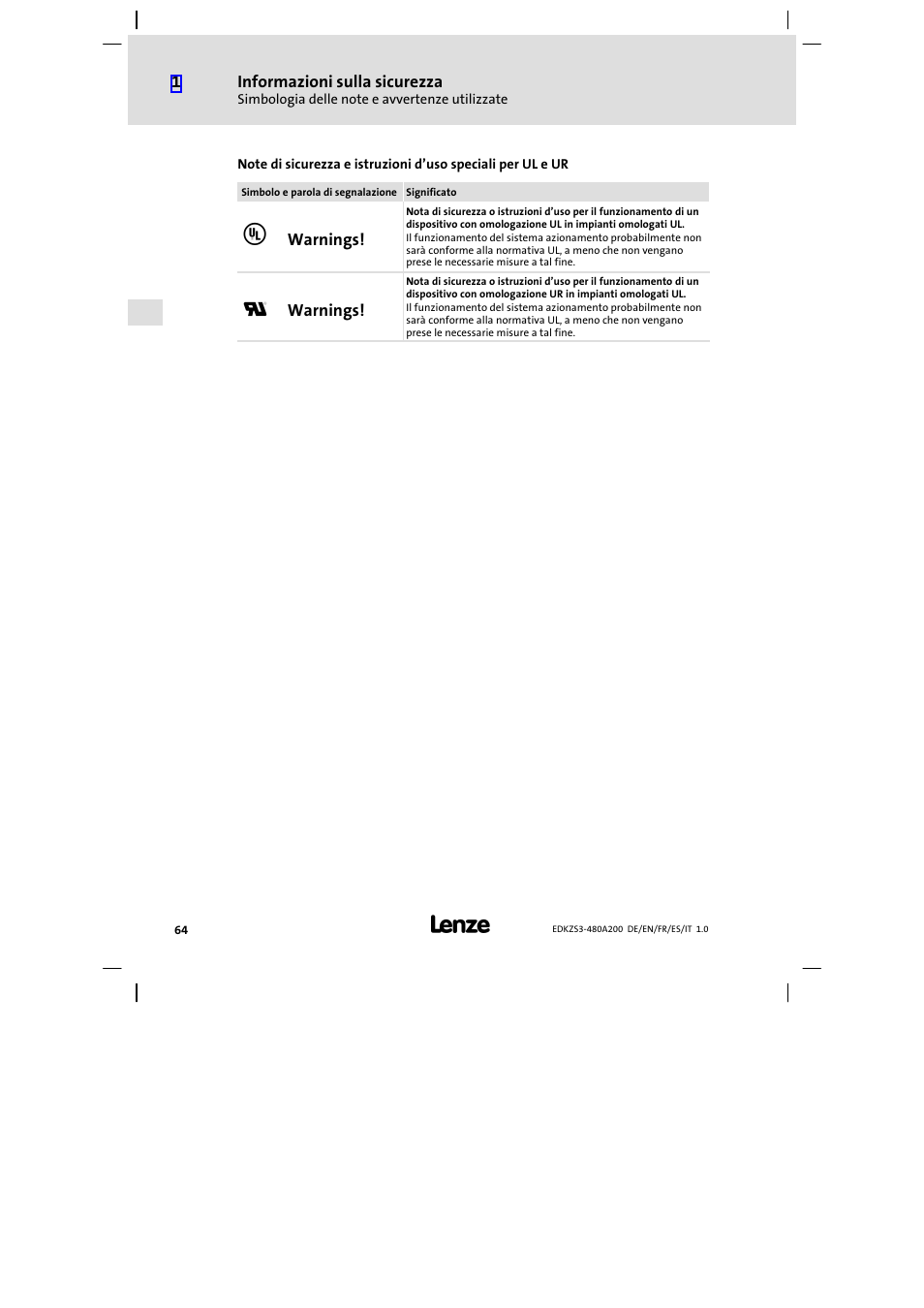 Lenze EZS3-xxxA200 Sinusoidal filter 180-480A User Manual | Page 64 / 74