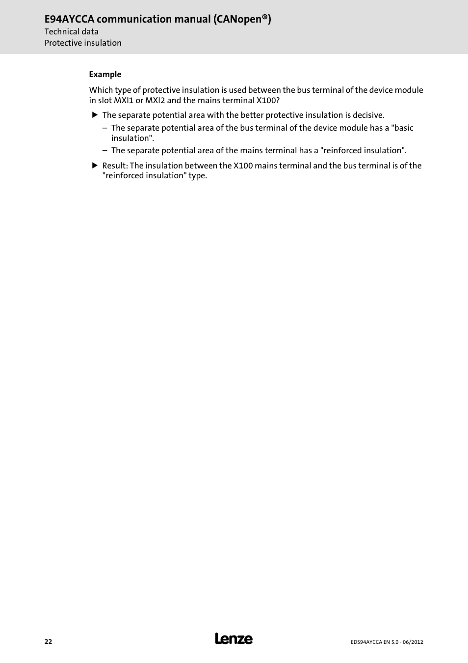 Lenze E94AYCCA User Manual | Page 22 / 188