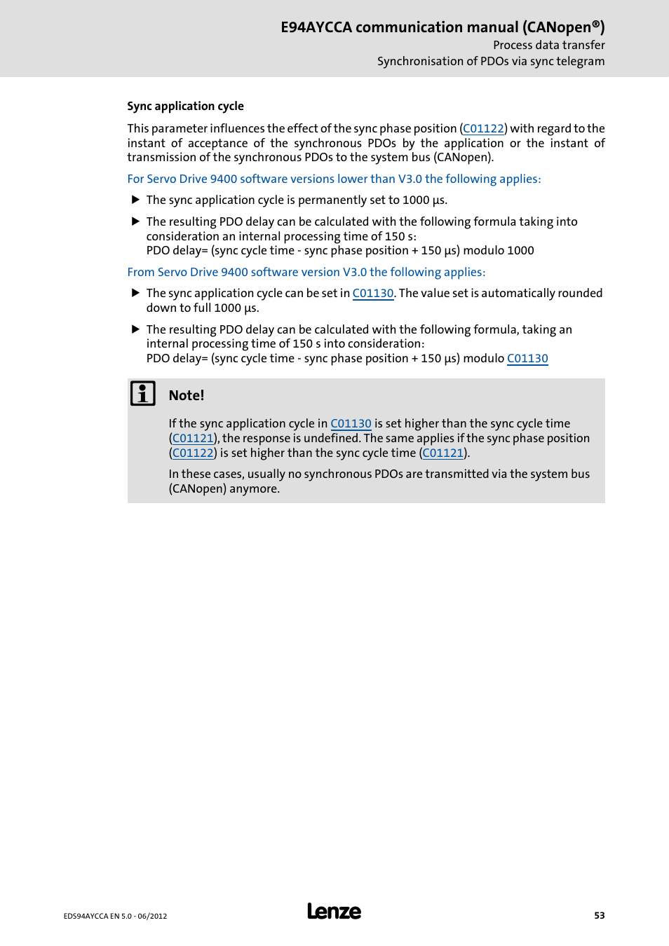 E94aycca communication manual (canopen®) | Lenze E94AYCCA User Manual | Page 53 / 188