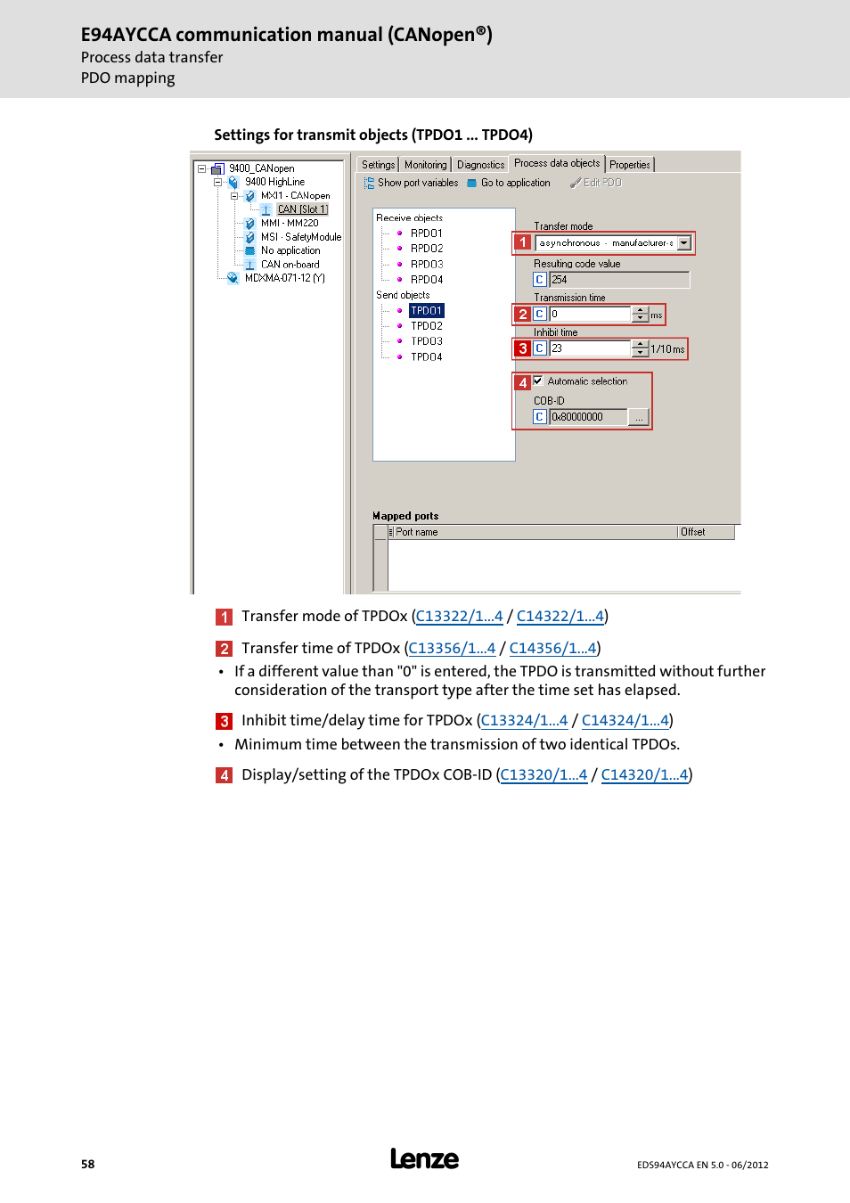 E94aycca communication manual (canopen®) | Lenze E94AYCCA User Manual | Page 58 / 188