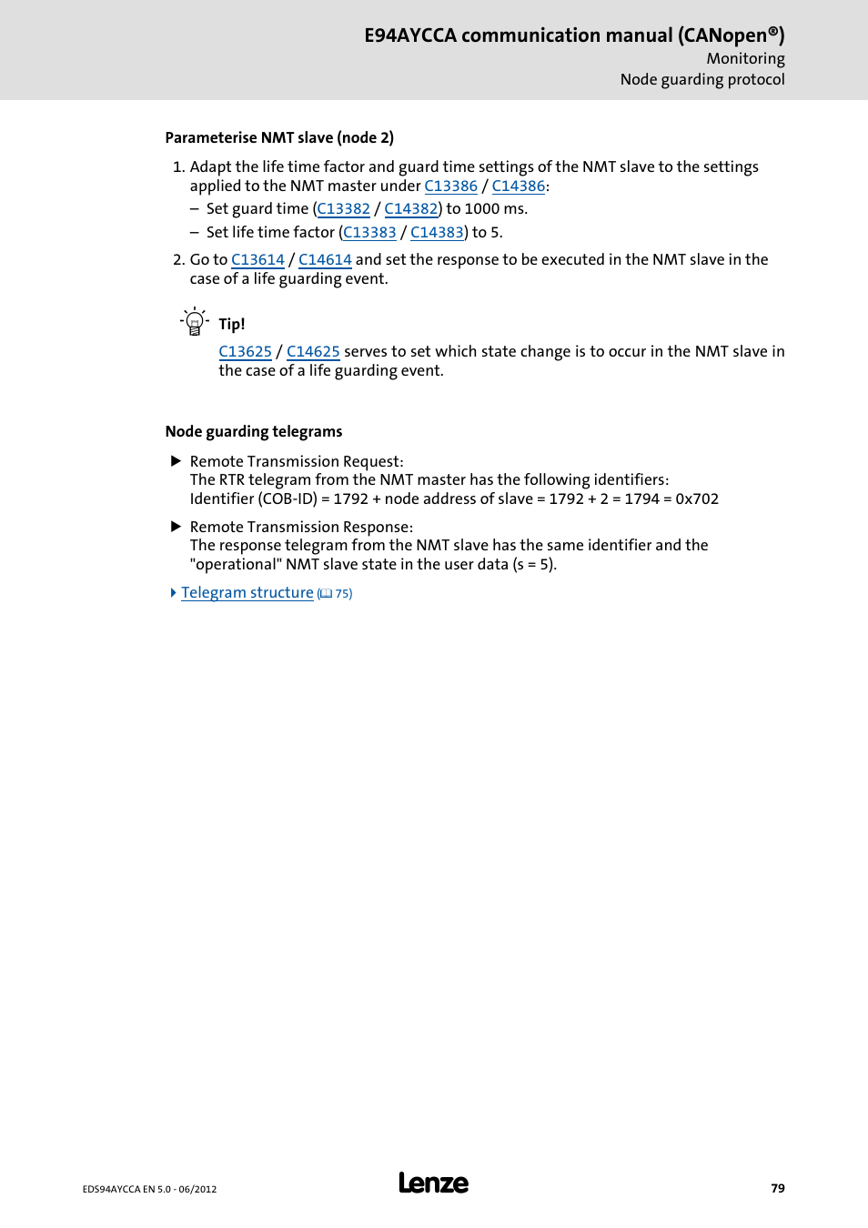 E94aycca communication manual (canopen®) | Lenze E94AYCCA User Manual | Page 79 / 188