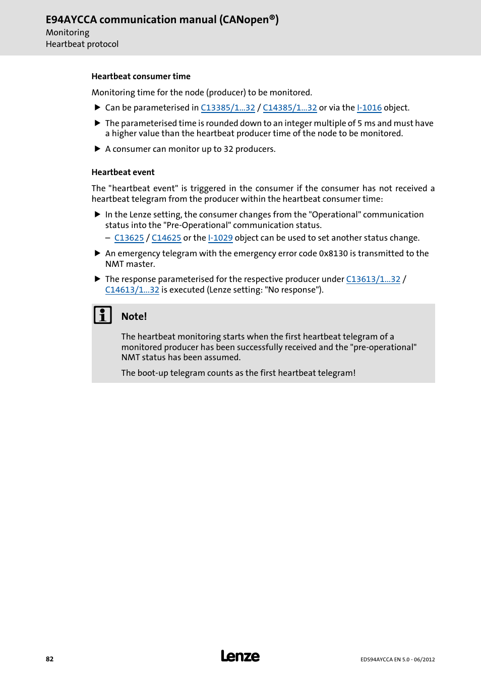 E94aycca communication manual (canopen®) | Lenze E94AYCCA User Manual | Page 82 / 188