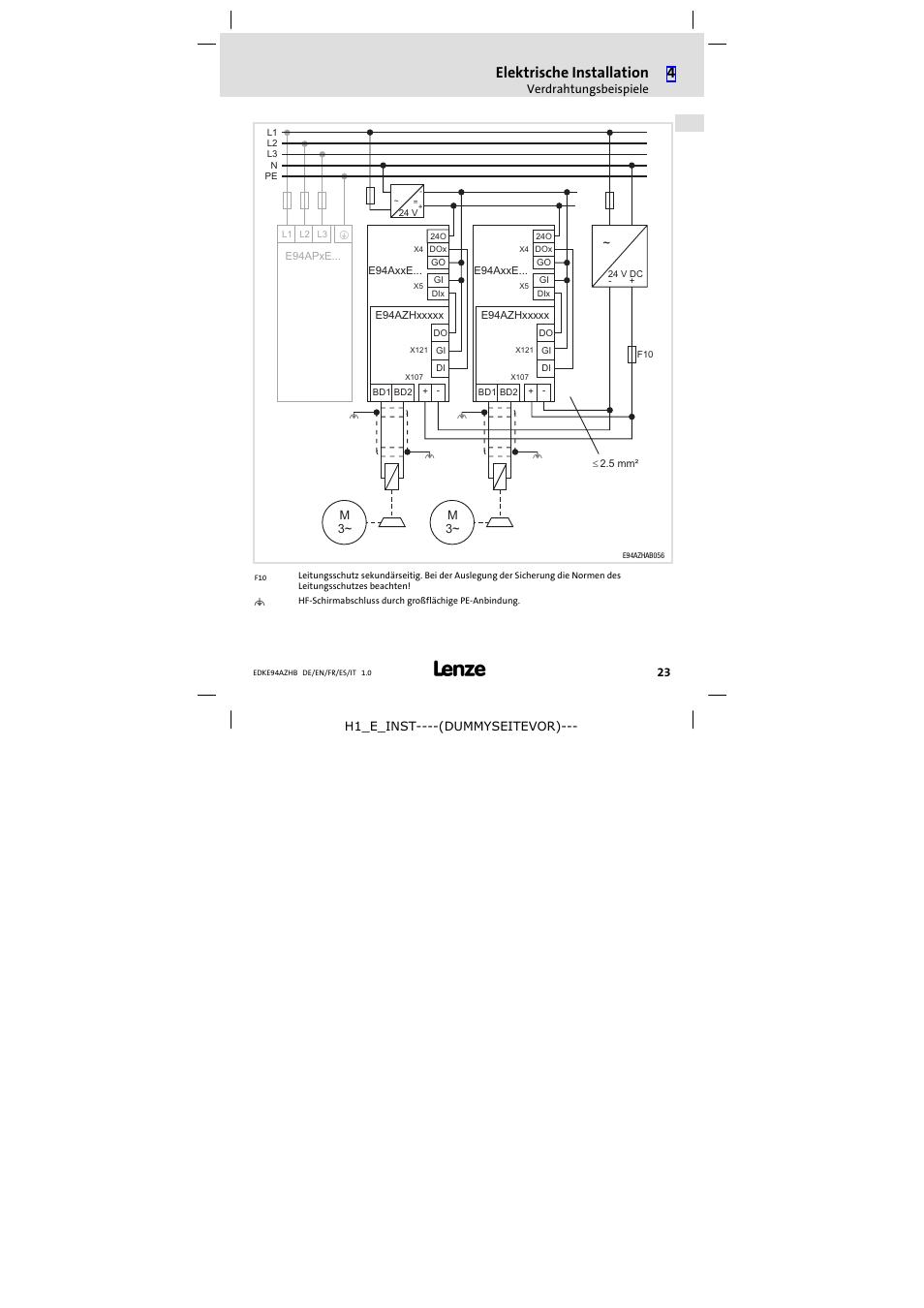 Elektrische installation | Lenze E94AZHB0101 User Manual | Page 23 / 104