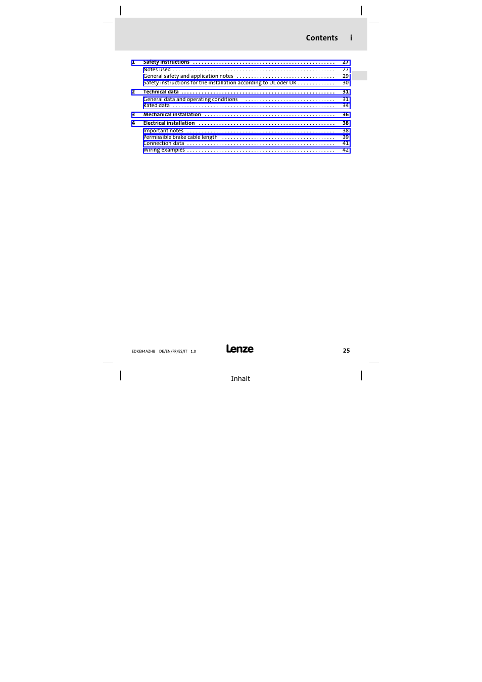 Lenze E94AZHB0101 User Manual | Page 25 / 104